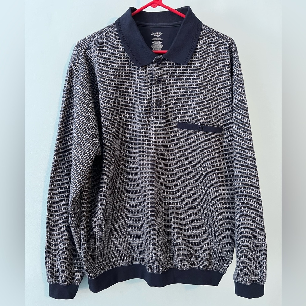 David Taylor Navy and White Patterned Polo Shirt